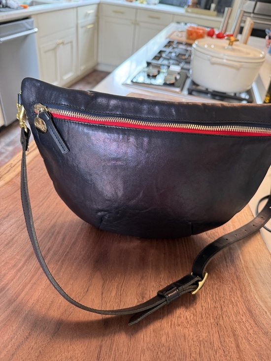 Clare V Handbags - Claire V Black Leather Crossbody “Granny Fanny” Belt Bag with Red Zip Accent
